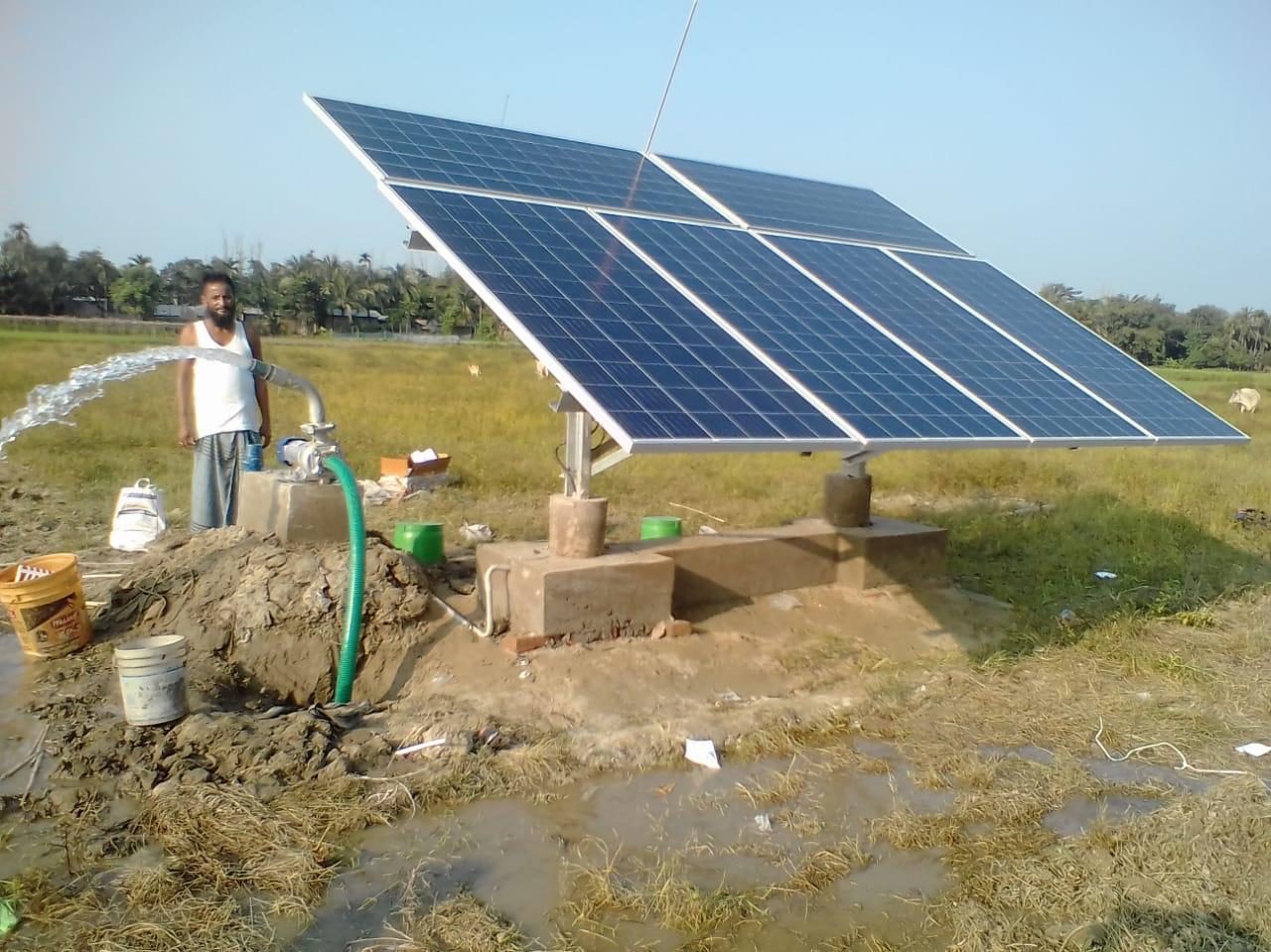 Solar water pumping system installed in a field